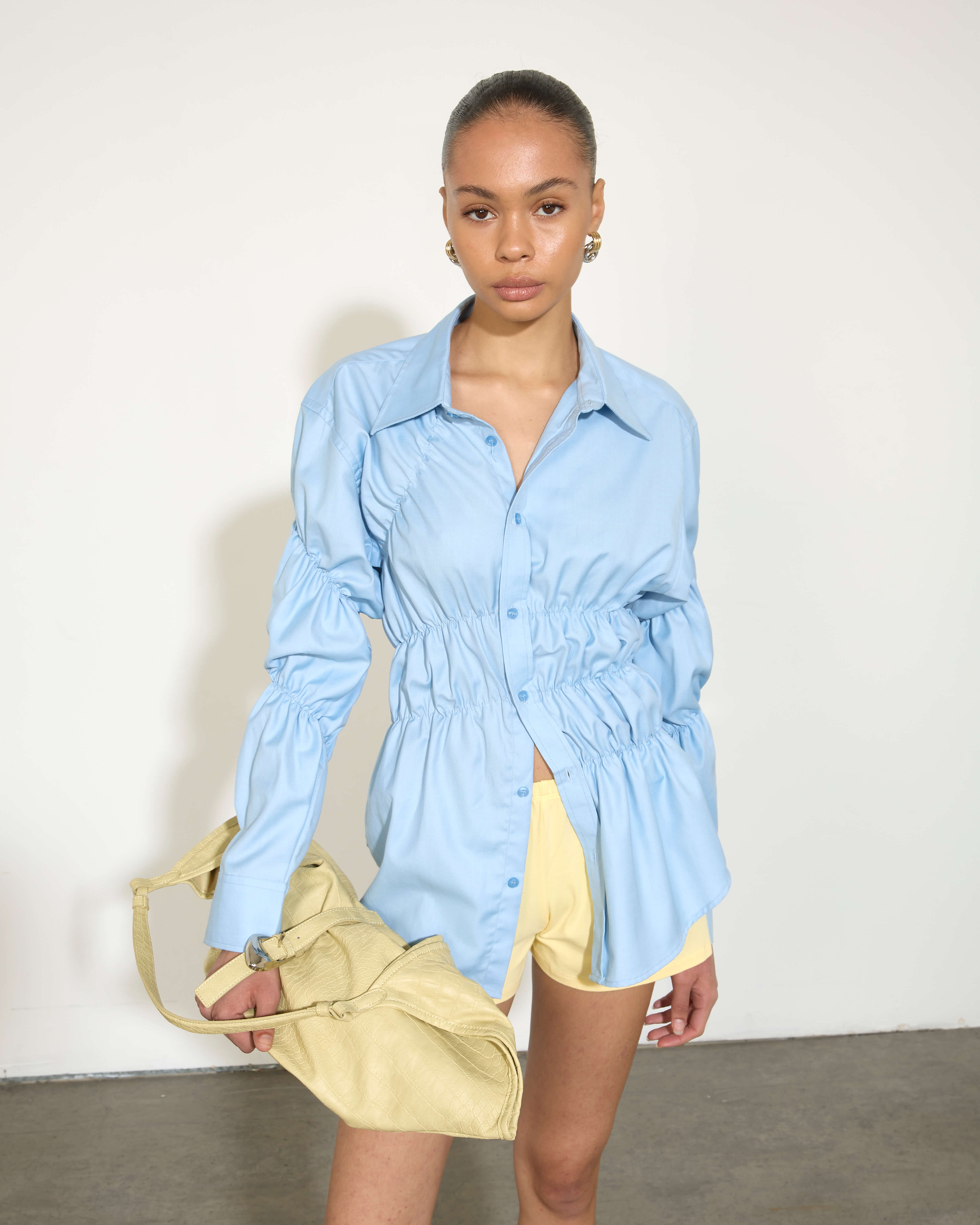 RUMCHE Smocking Shirt スモッキング / sax blue S14-SCRUNCHED_SHIRT_MILK_BLUE-