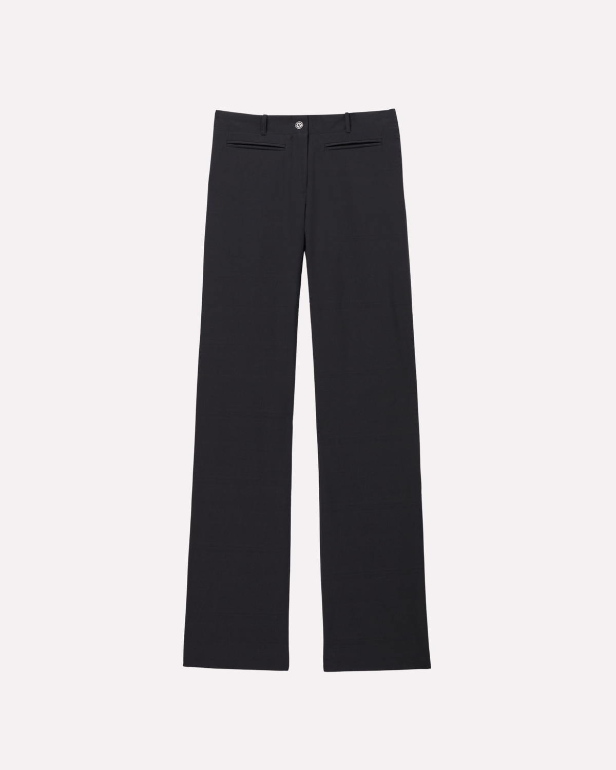 Charcoal Capsule Pants, front view, laid flat to show the waistband and full-length legs.