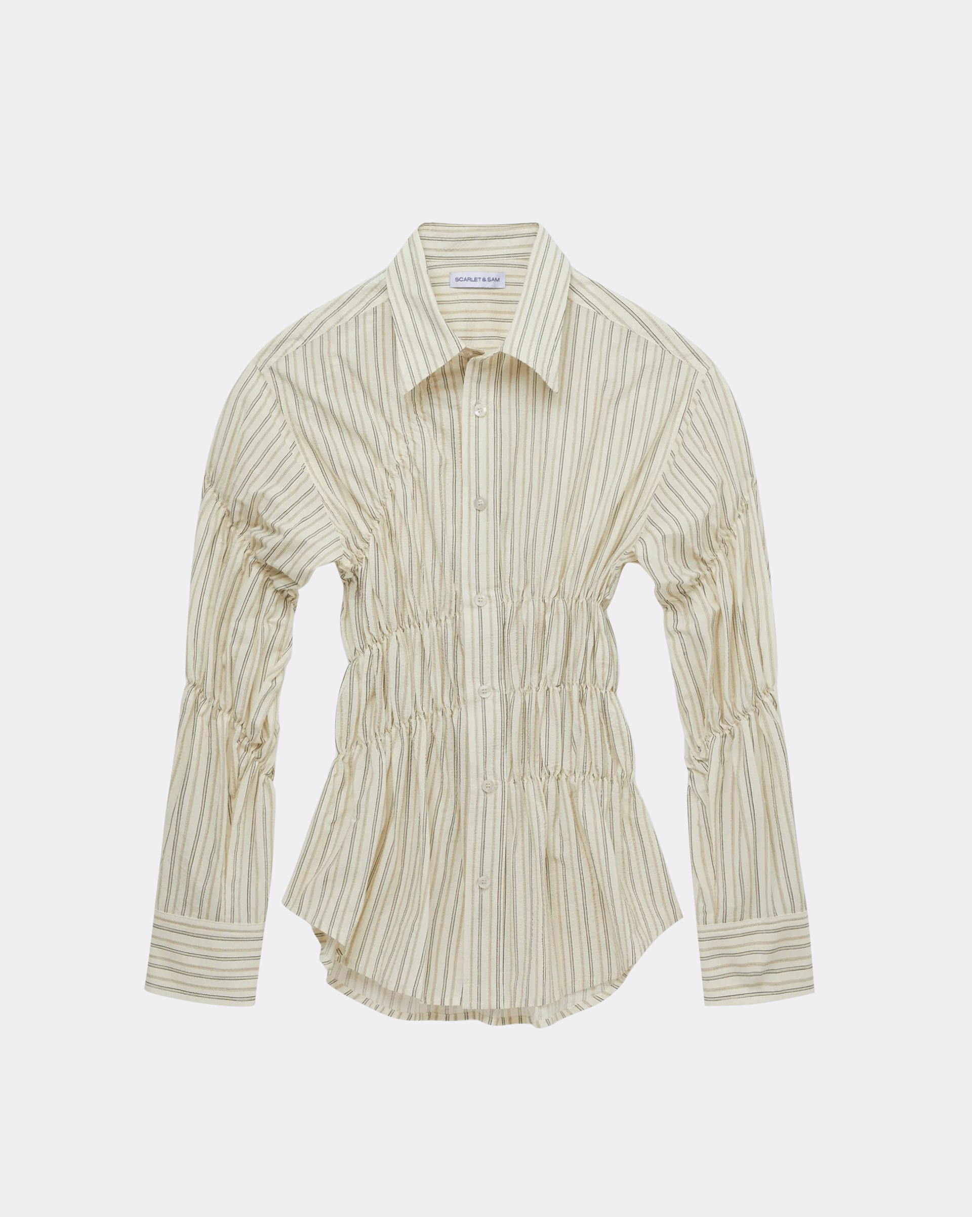 Scrunched Shirt - Butter Pinstripe