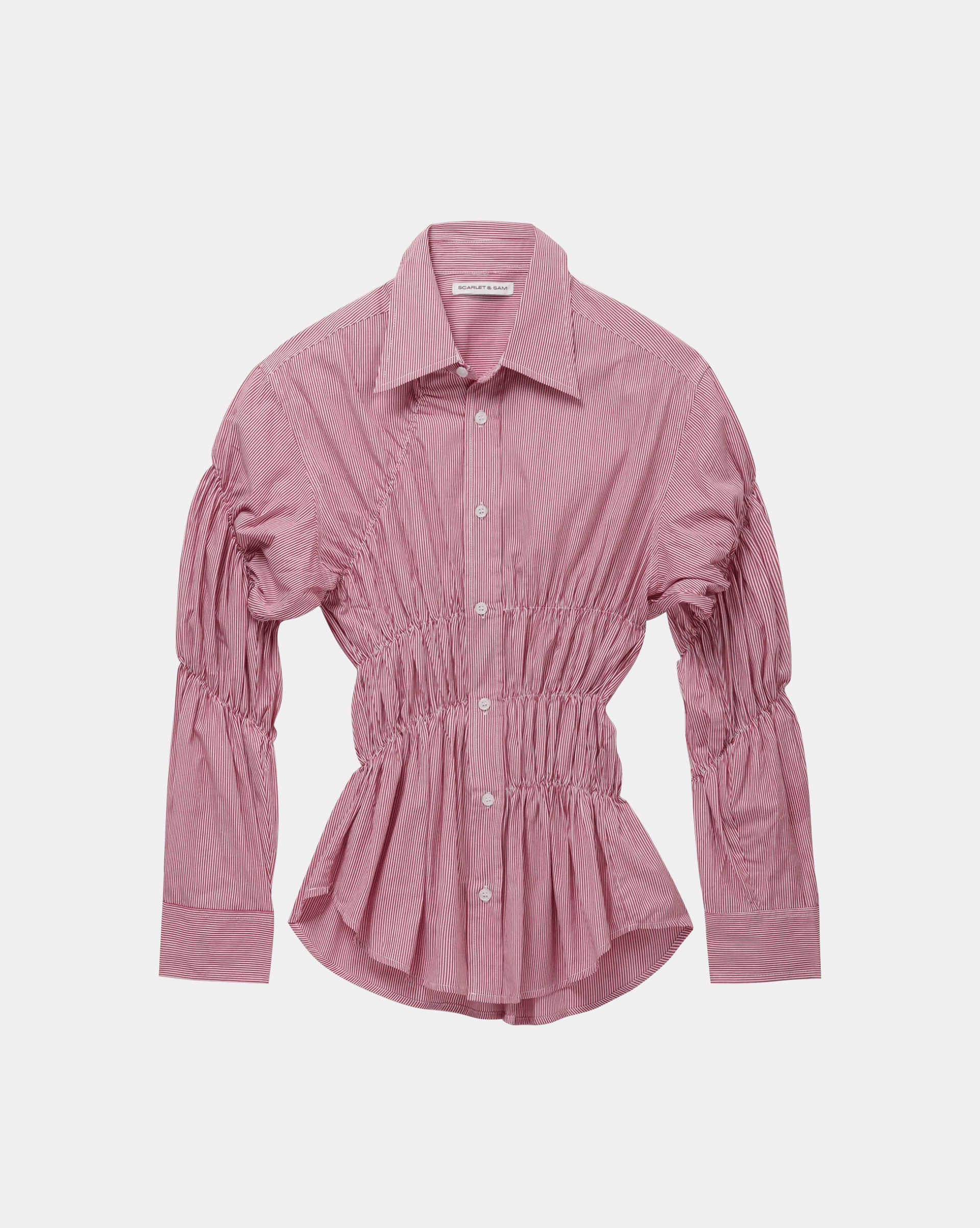 Scrunched Shirt - Cherry Pinstripe