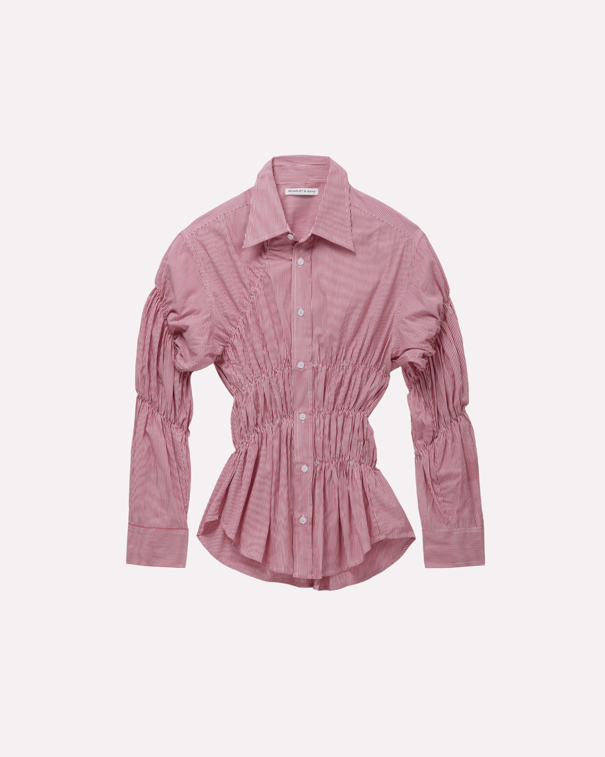 Scrunched Shirt - Cherry Pinstripe
