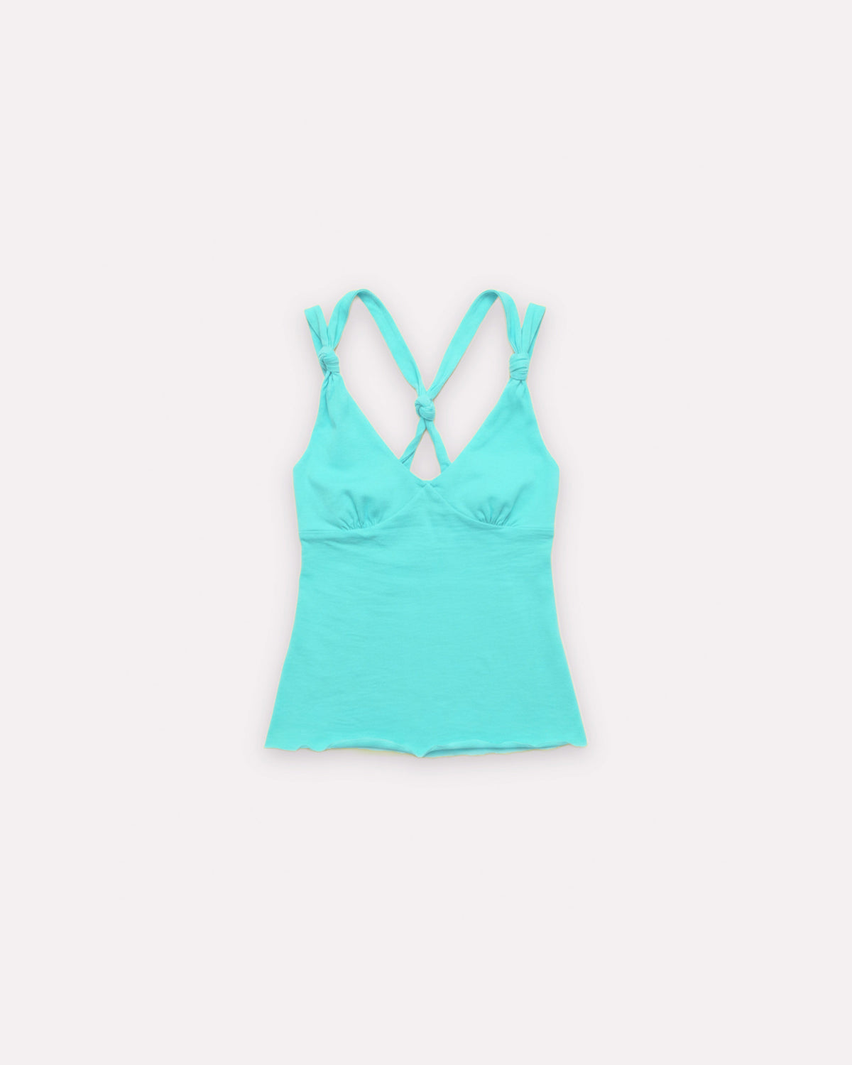 Aqua Bailee Knot Tank, front view, laid flat.