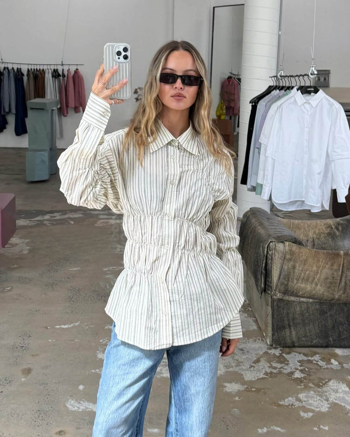 Scrunched Shirt - Butter Pinstripe