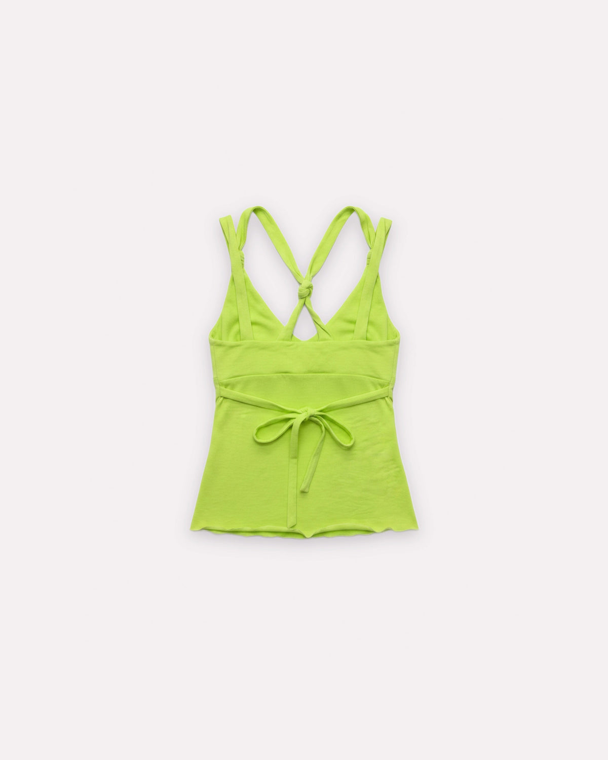 Highlighter Bailee Knot Tank, back view, laid flat.