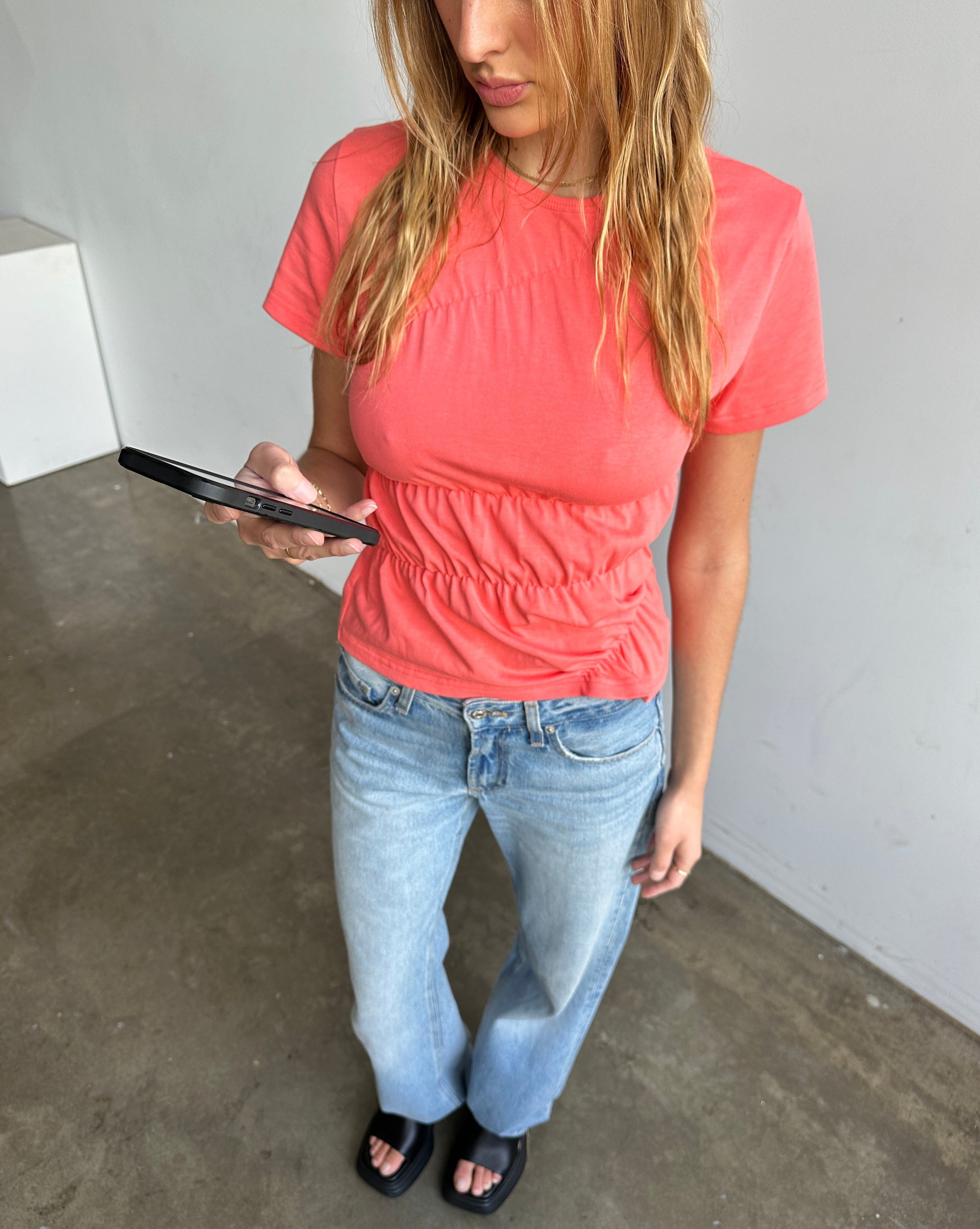 Scrunched Tee - Coral