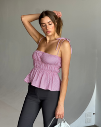 Scrunched Tank - Cherry Pinstripe