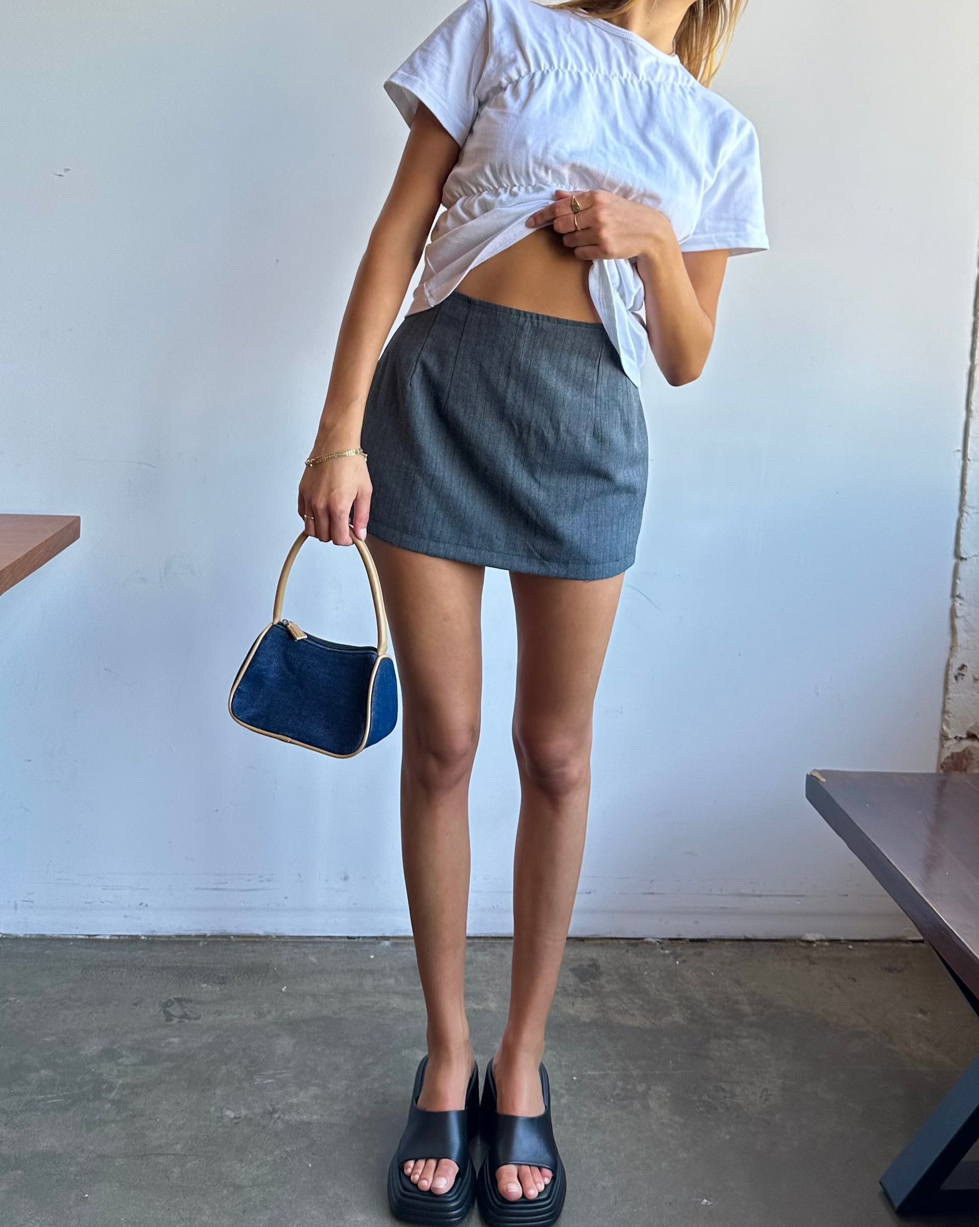 Vintage Charcoal Pinstripe Mini Skirt