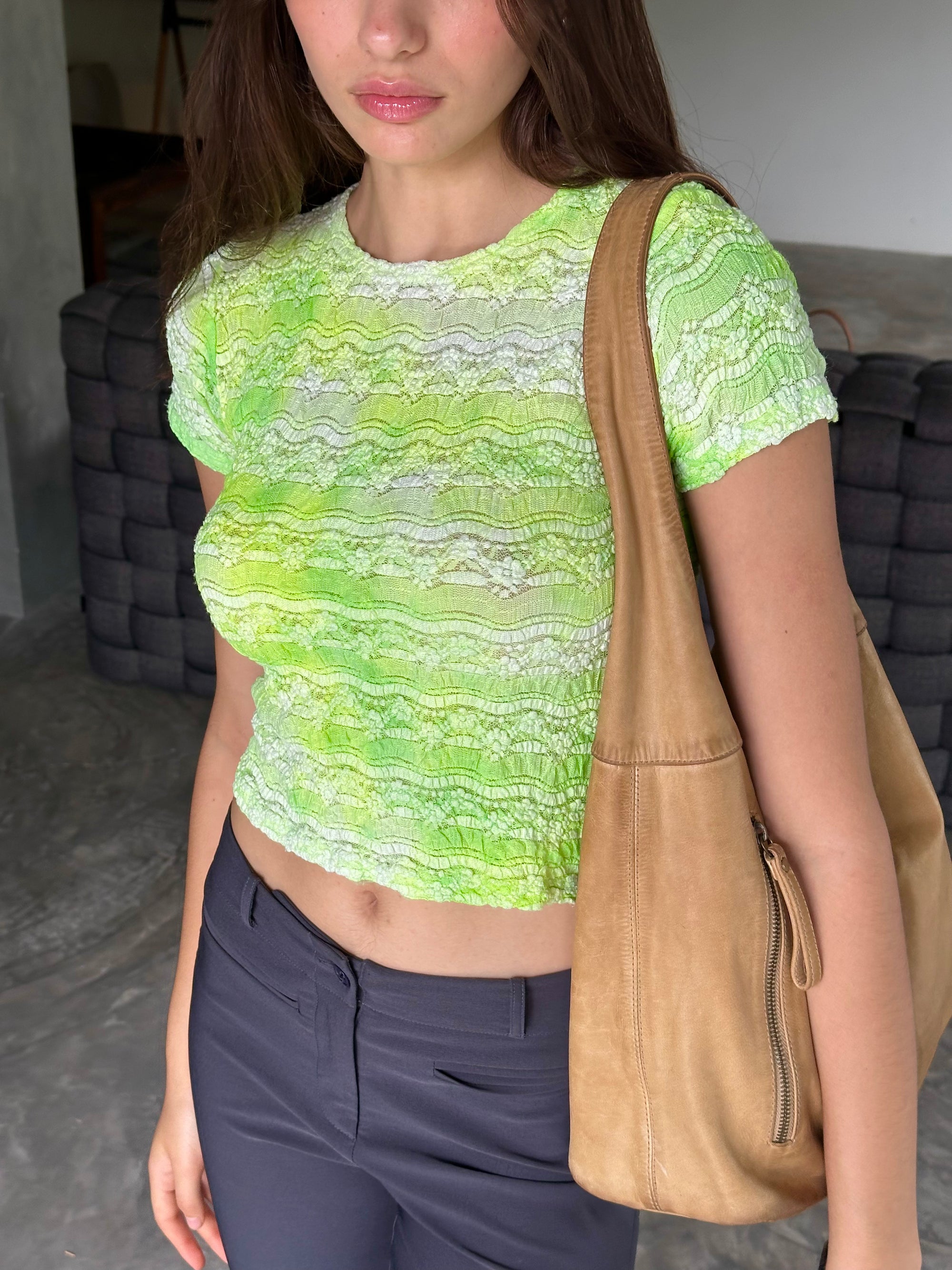 Vintage Neon Green Lace Baby Tee