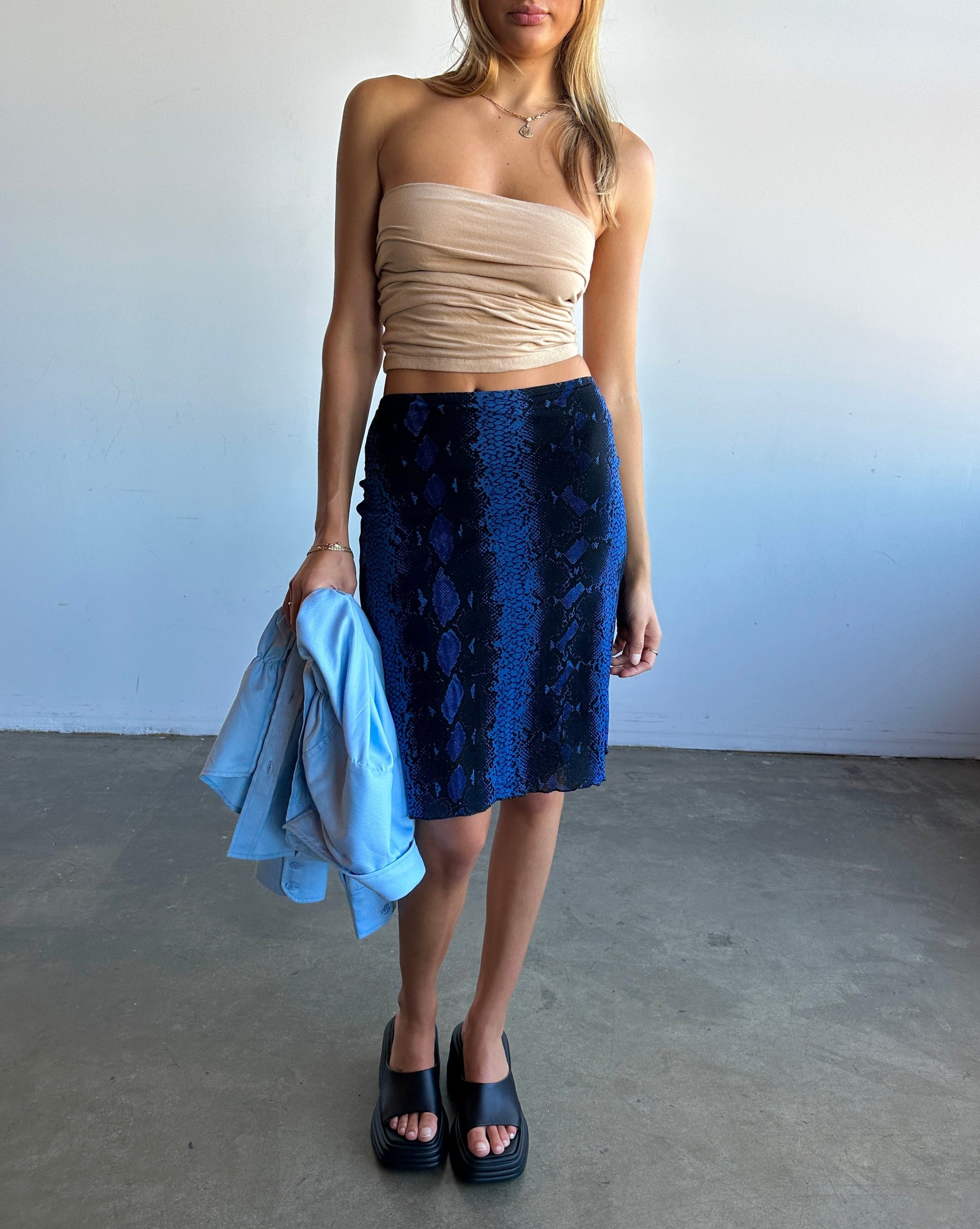 Vintage Atelier Snakeskin Mesh Midi Skirt