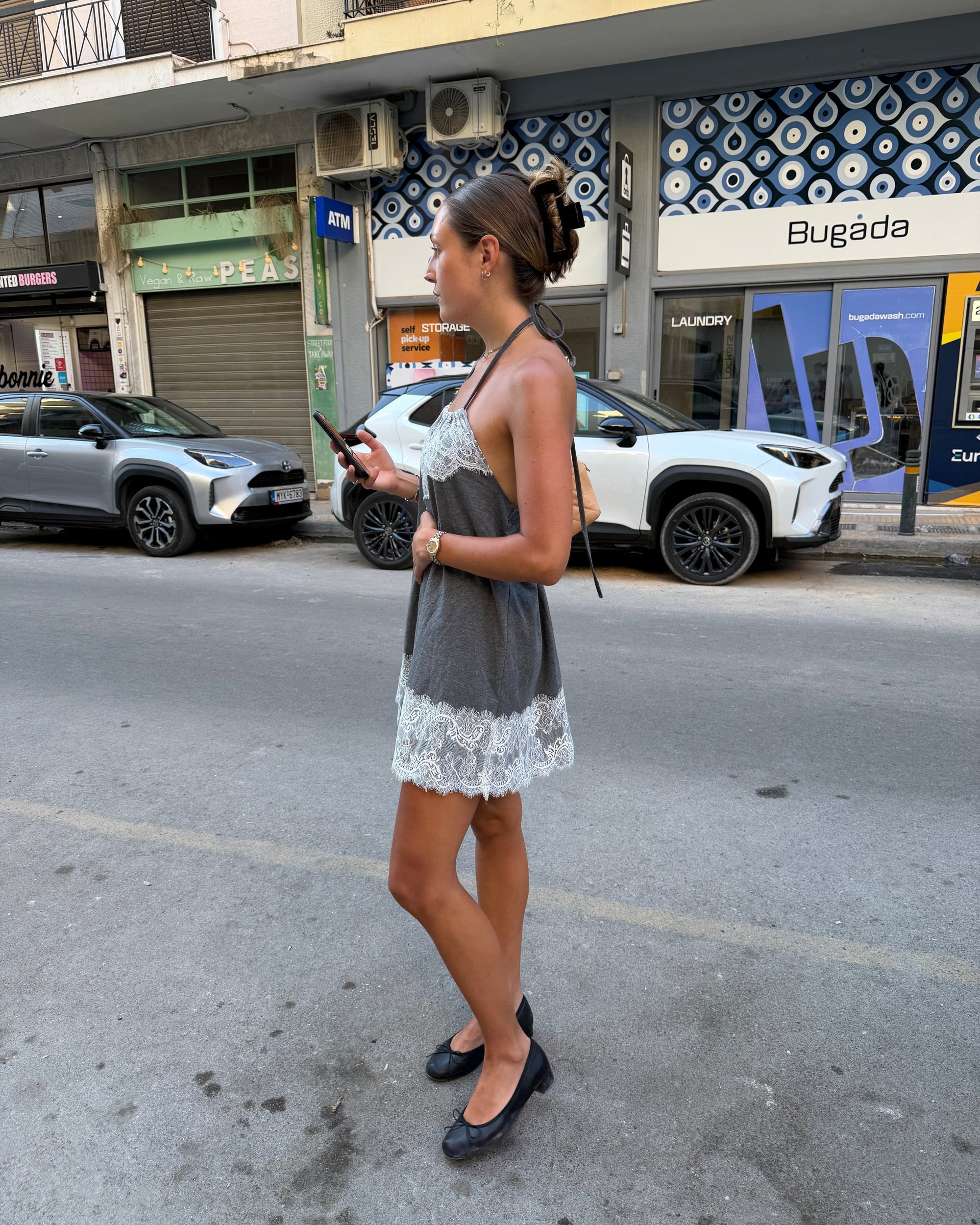 Jersey Lace Halter Dress
