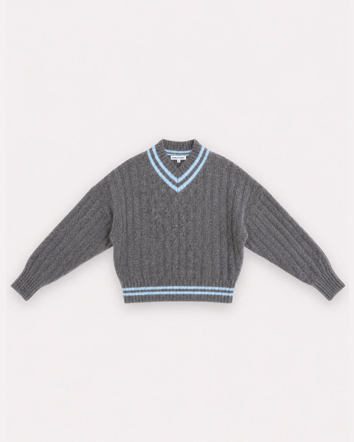 Charcoal Mohair Rib Sweater, front view, laid flat.