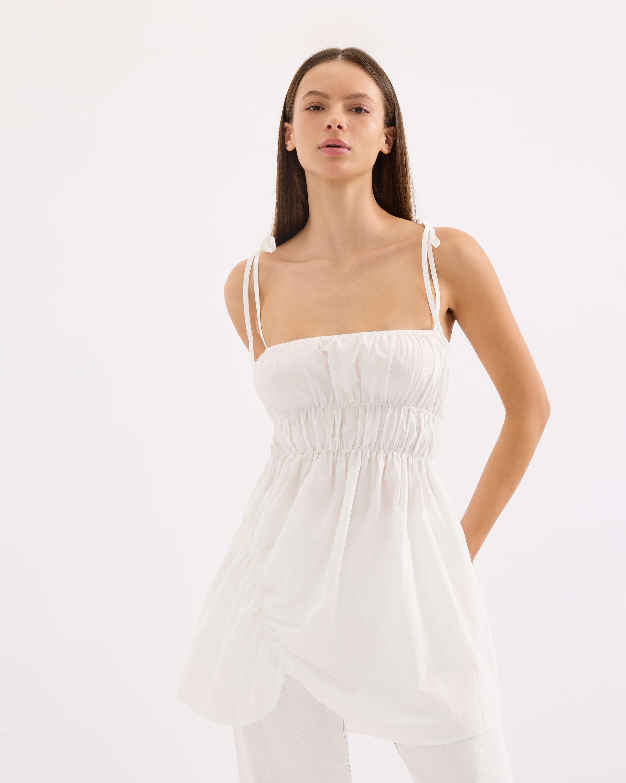 Scrunched Dress - White