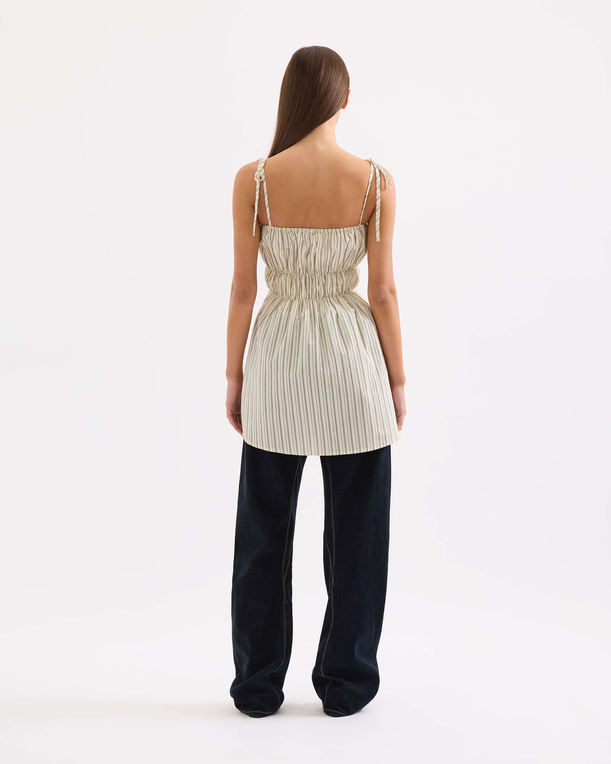 Scrunched Dress - Butter Pinstripe