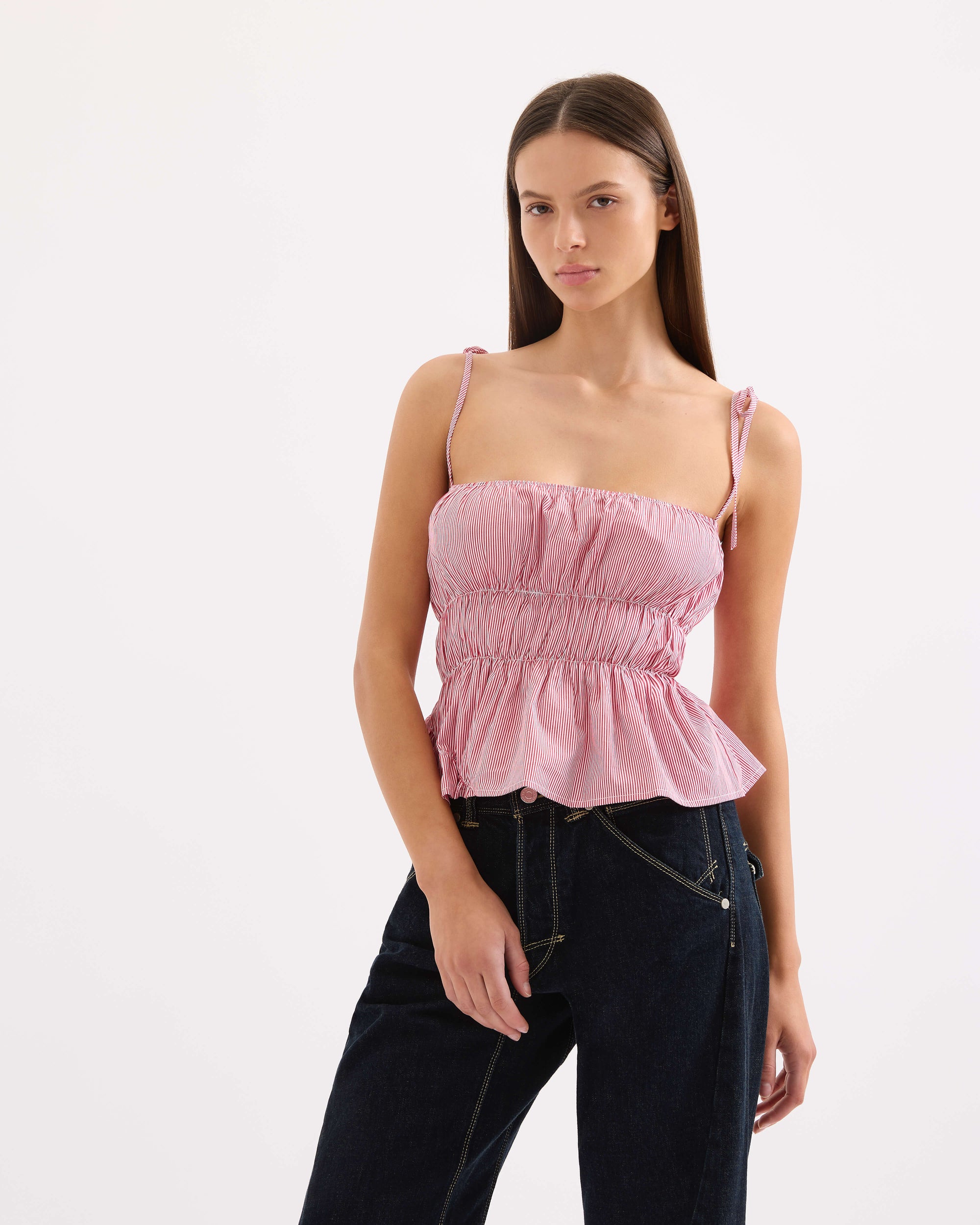 Scrunched Tank - Cherry Pinstripe