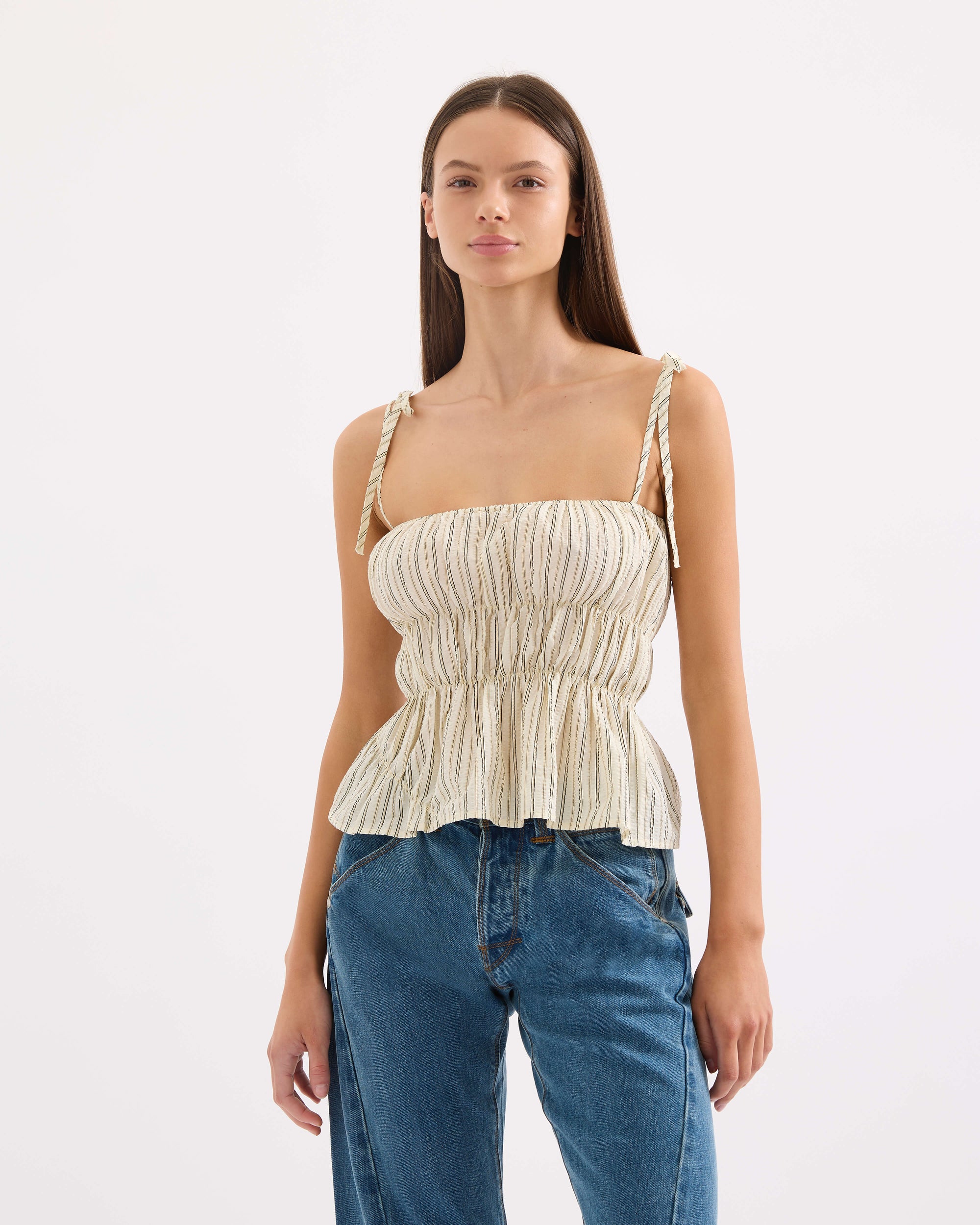 Scrunched Tank - Butter Pinstripe