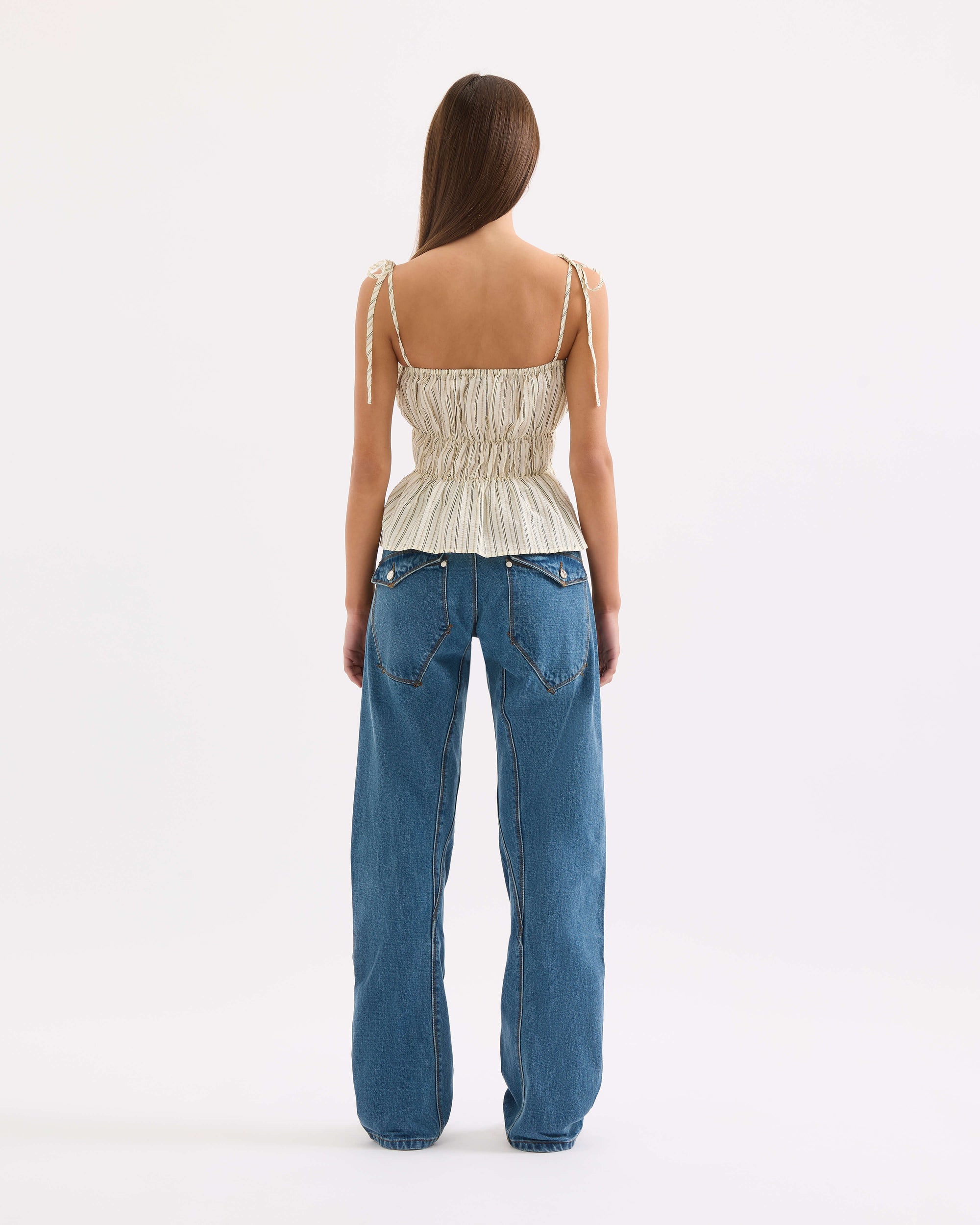 Scrunched Tank - Butter Pinstripe