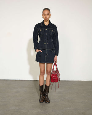 Signature Belted Denim Mini Skirt