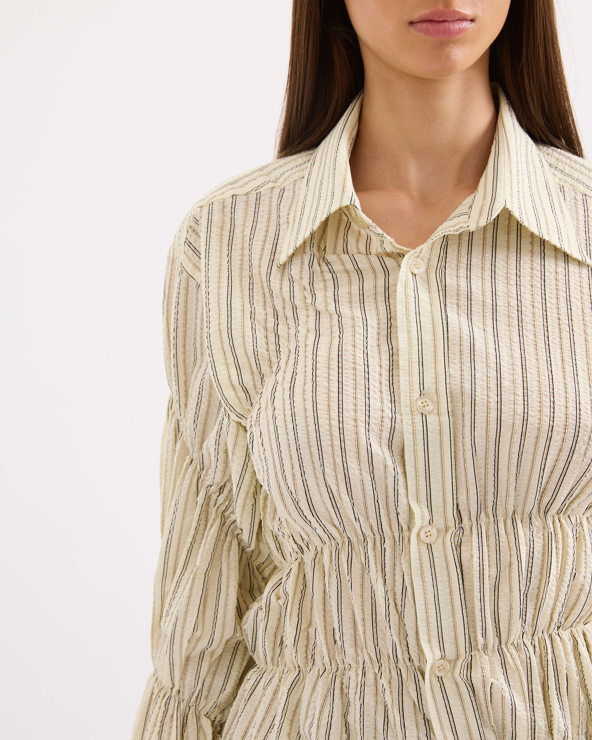 Scrunched Shirt - Butter Pinstripe