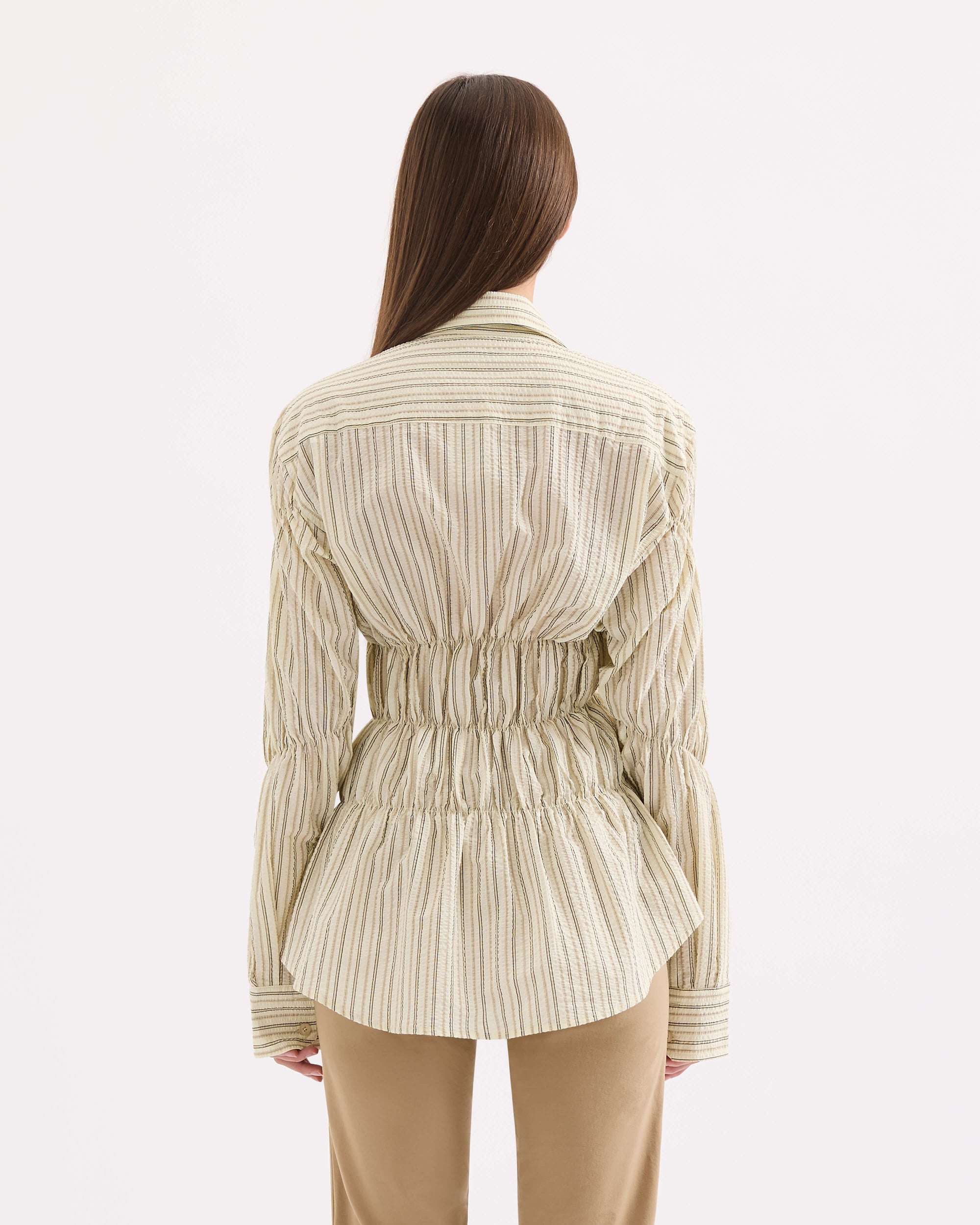 Scrunched Shirt - Butter Pinstripe