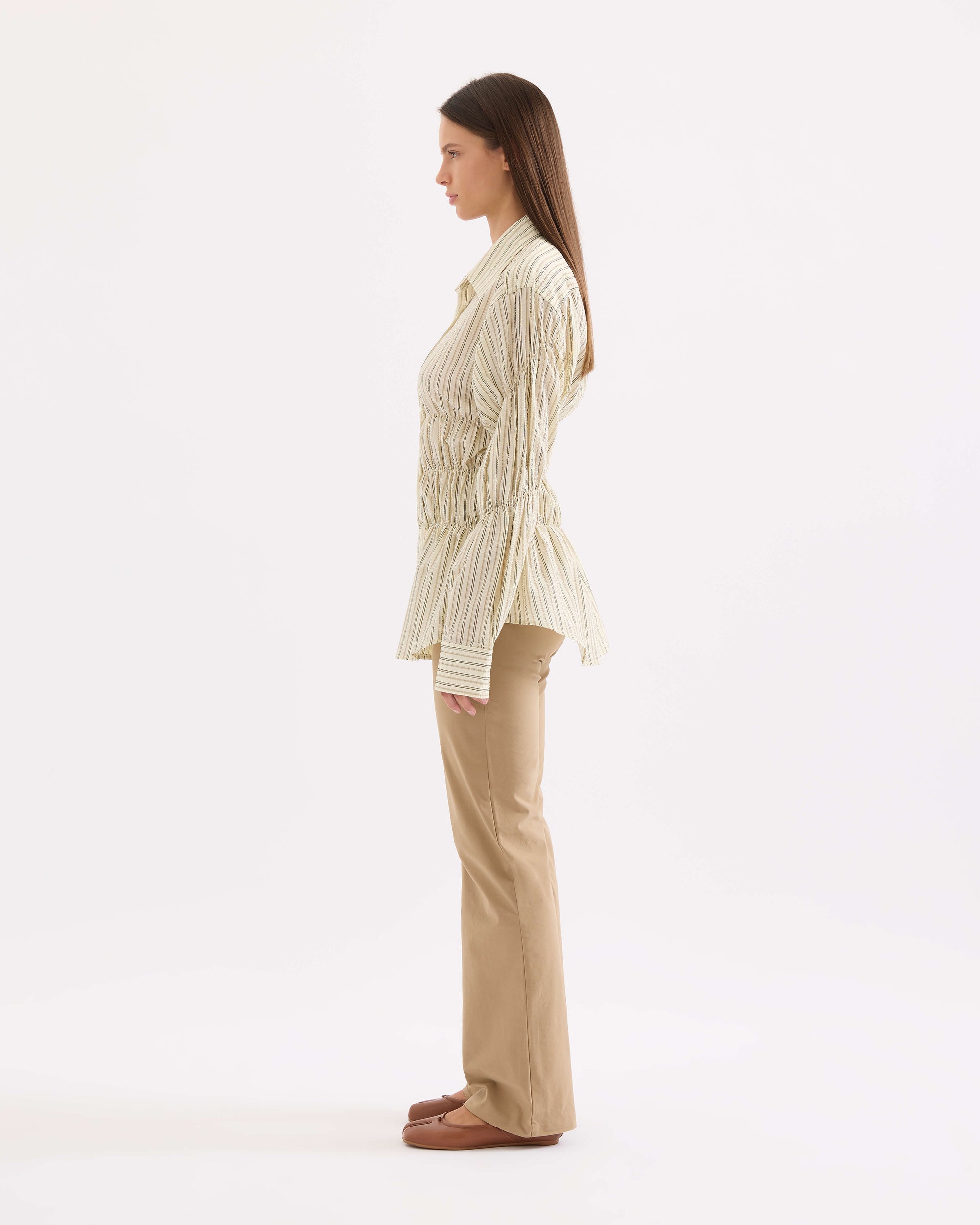 Scrunched Shirt - Butter Pinstripe