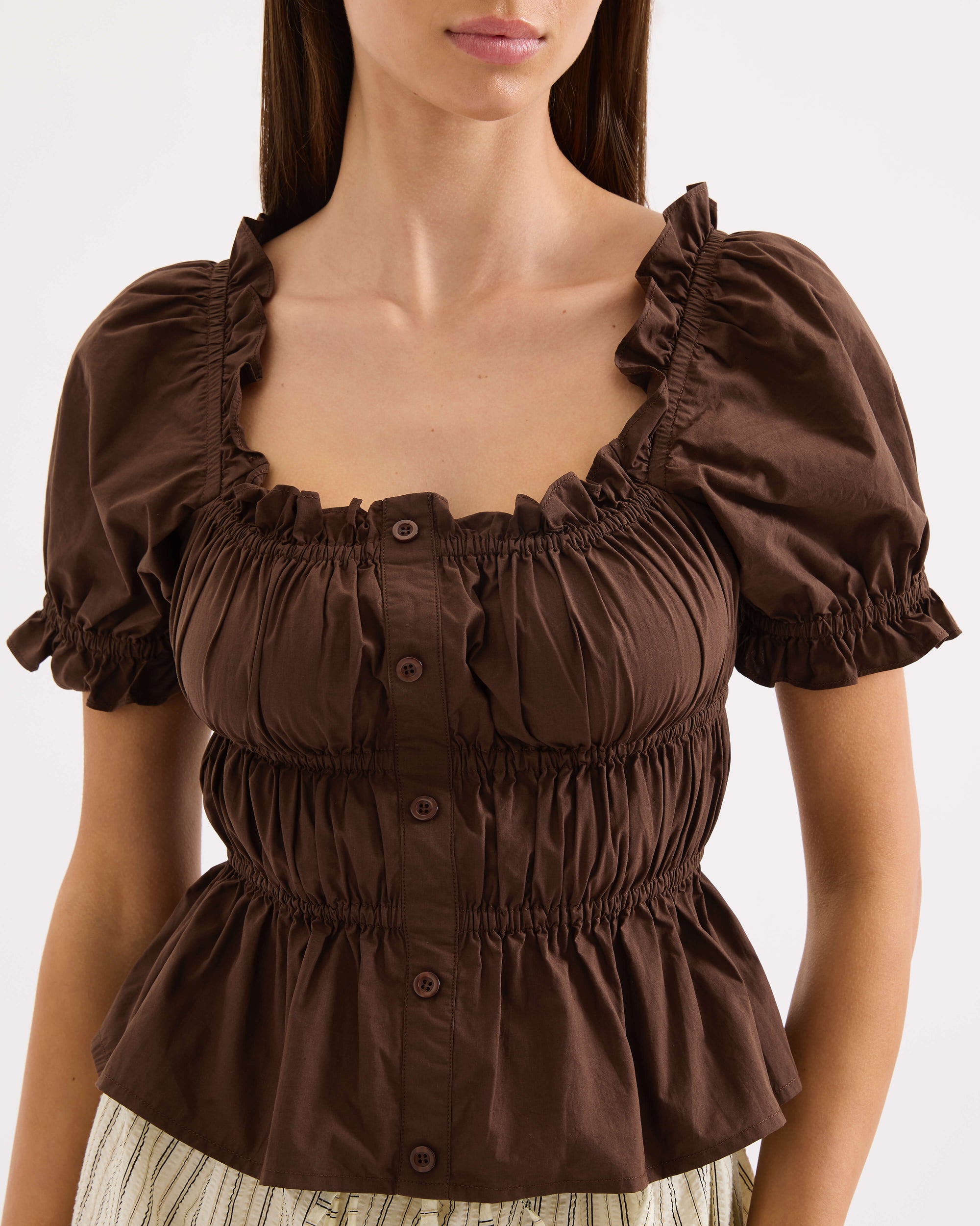 Scrunched Babydoll Top - Chocolate