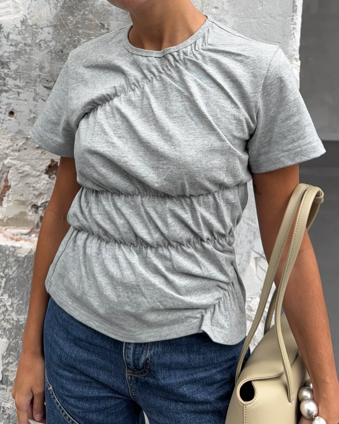 grey scrunched tee cotton