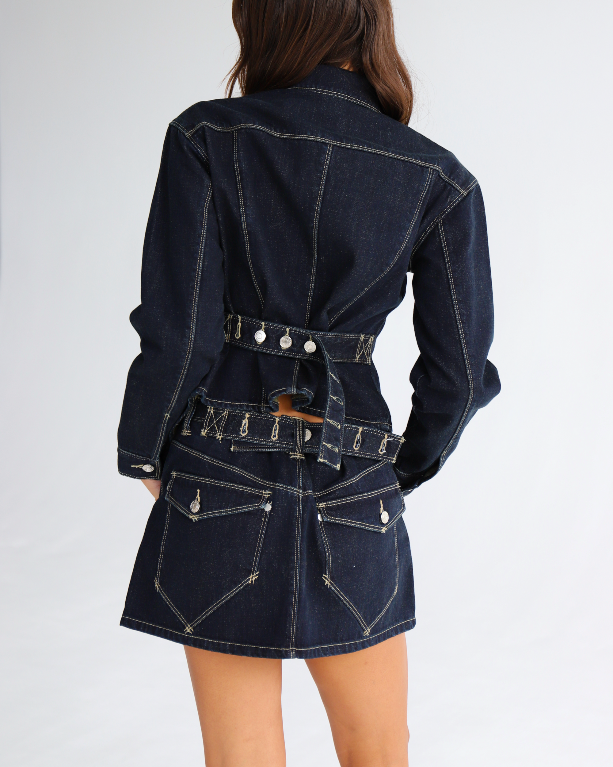 Signature Belted Denim Mini Skirt - Indigo