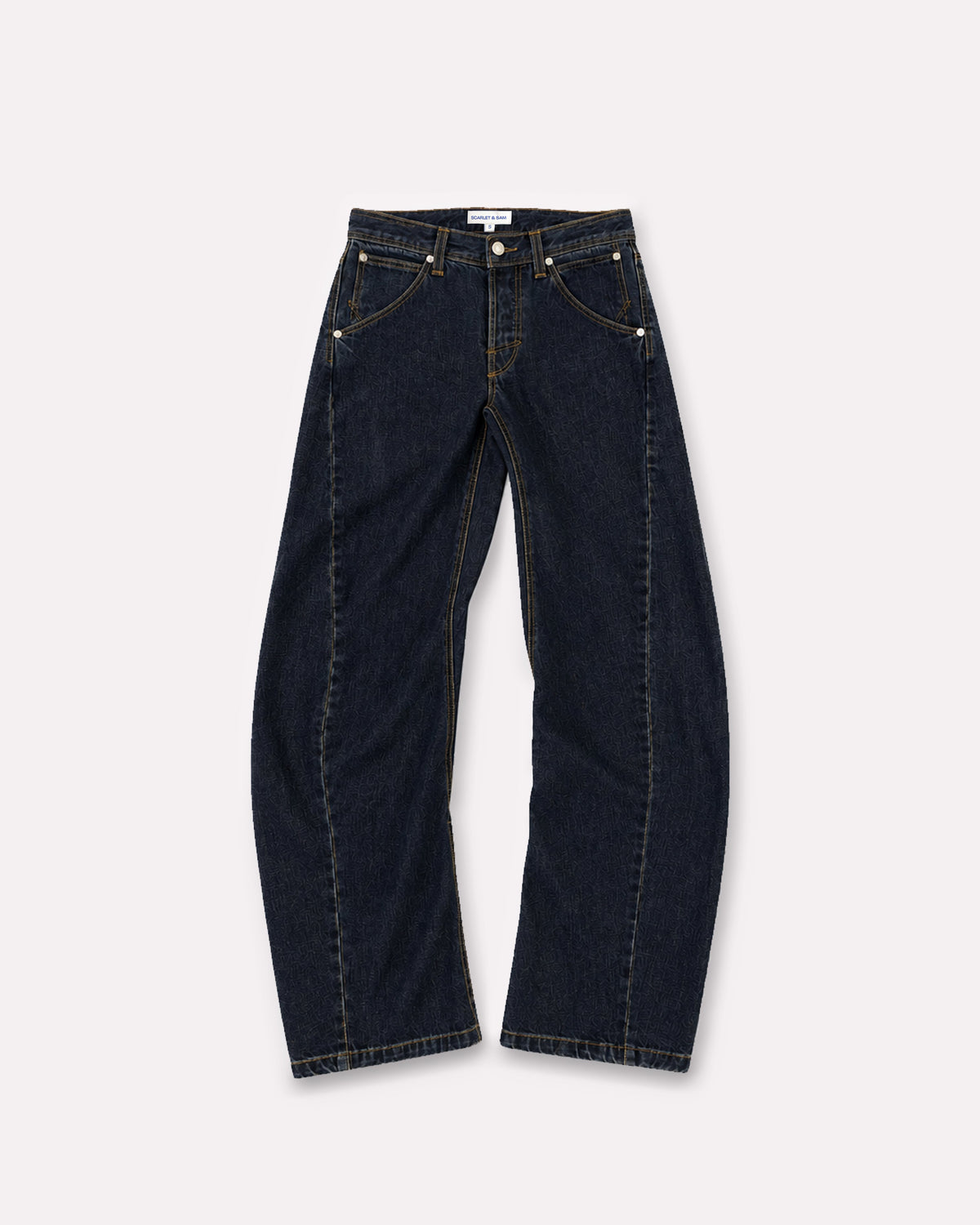 Indigo Signature Belted Jeans, front view, laid flat with the belt fastened.