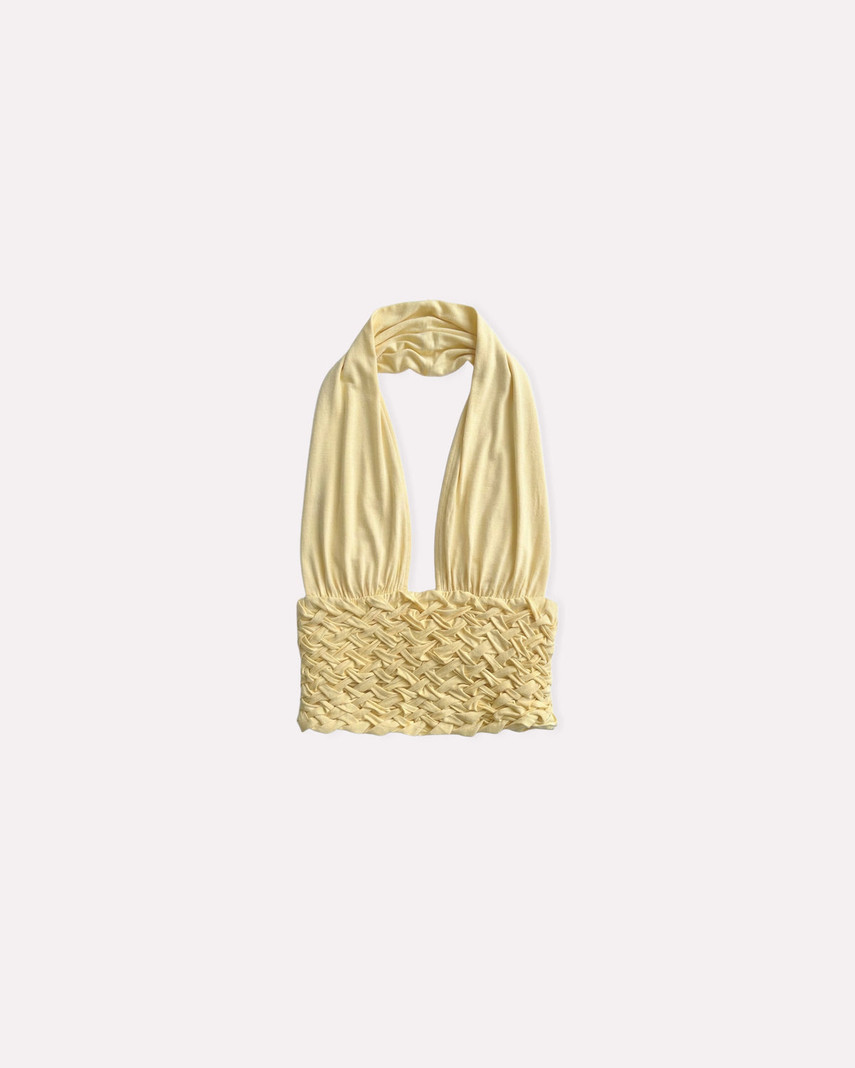 Butter Braided Halter Top, front view, laid flat to show the braided waist.
