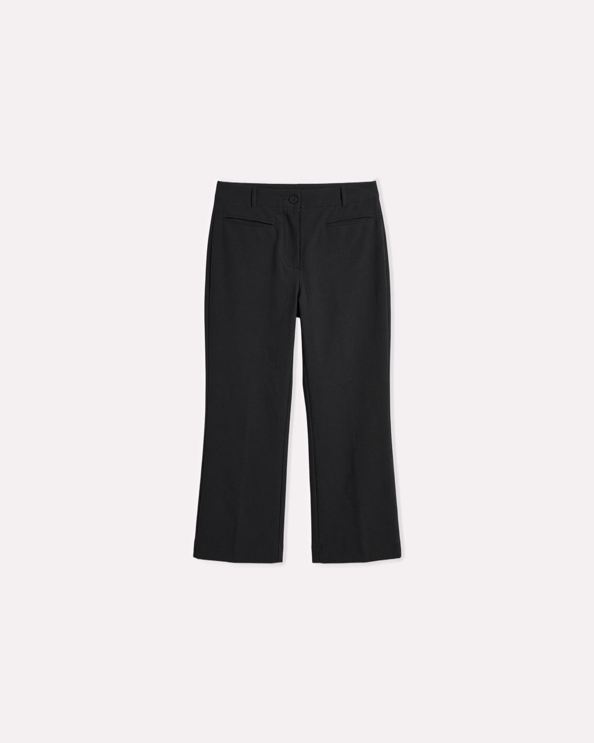 Black Capsule Straight Leg Capri, front view, laid flat.